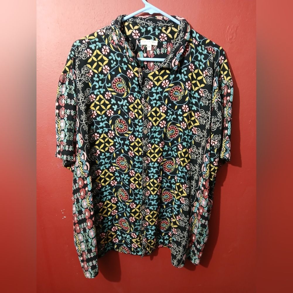 Multicolor Patterned Earthbound Xxl Button Up Shi… - image 1